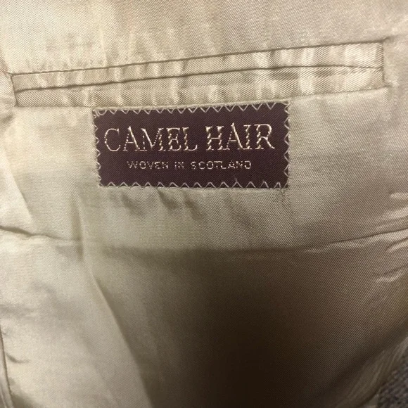 CHAPS Ralph Lauren suit coat blazer woven in Scotland Camel Hair jacket Sz Large - Picture 7 of 16